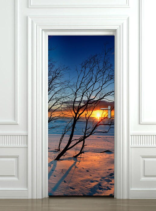 Sticker mural coucher de soleil, sticker mural porte, fresque murale porte coucher de soleil, autocollant porte coucher de soleil, papier peint porte plage, revêtement de porte, autocollant porte design maison