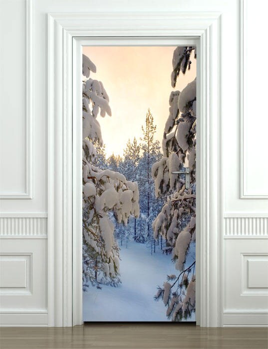 Winter Wall Decal, Snow Wall Sticker, Door Mural, Snowing Door Mural Nature Wallpaper, Door Sticker, Home Design Door Sticker, Door Covering