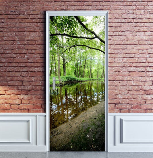 River Wall Decal, River Wall Sticker, Nature Door Mural, Forest Trees Door Sticker, Door Wall Paper, Home Design Door Sticker, Door Covering