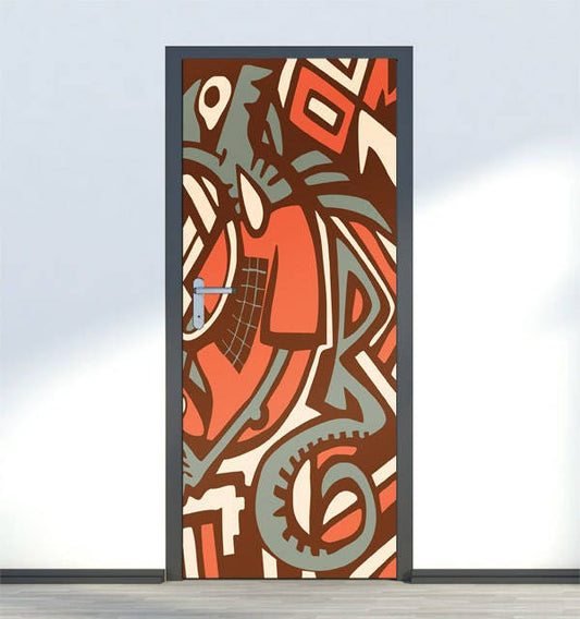 Graffiti Art Door Sticker, Abstract Door Sticker, Graffiti Door Wallpaper Mural, Door Wrap, Fridge Door Decor, Door Wall Home Sticker