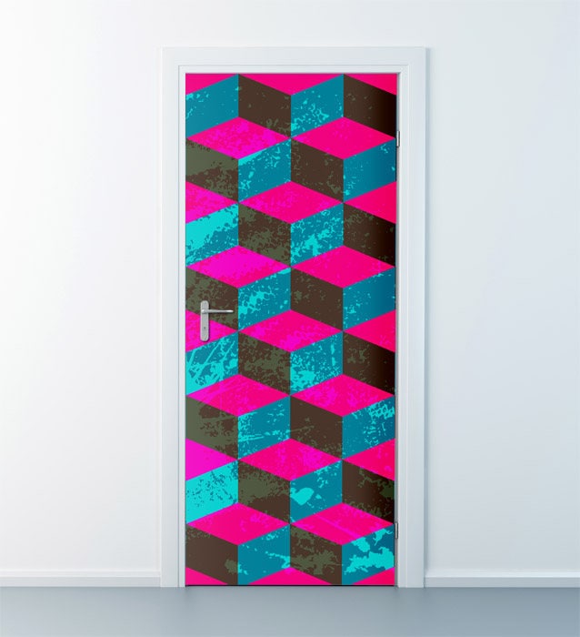 Modern Cubes Wall Decal, Abstract Cubes Wall Sticker, Abstract Door Decor, Abstract Shapes Door Mural, Door Cover Wrap Home Decor