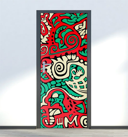 Autocollant mural graffiti, autocollant de porte graffiti, peinture murale de porte graffiti à motif abstrait, décoration de porte moderne graffiti, couverture de porte, habillage de porte