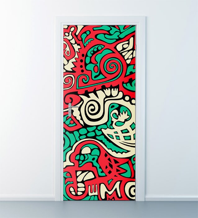 Graffiti Wall Decal, Graffiti Door Sticker, Abstract Pattern Graffiti Door Mural, Graffiti Modern Door Decor, Door Cover, Door Wrap