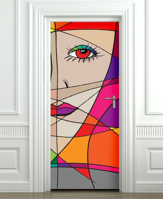 Abstract Wall Decal, Abstract Wall Sticker, Woman Face Door Decor, Face of a Woman Wall Decor, Abstract Colors Mural Door Wrap, Home Decor