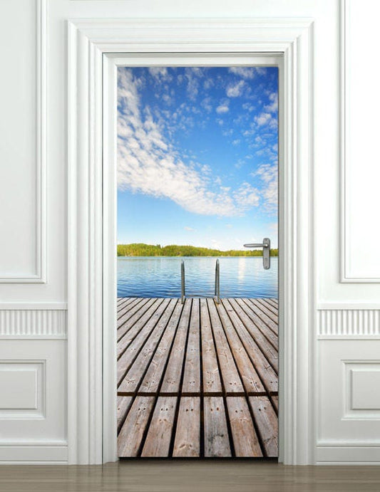 Autocollant mural avec vue sur la mer, autocollant de porte avec vue sur la mer, papier peint mural pour porte de mer, décoration murale nature, décoration de chambre à coucher, salon, revêtement de porte