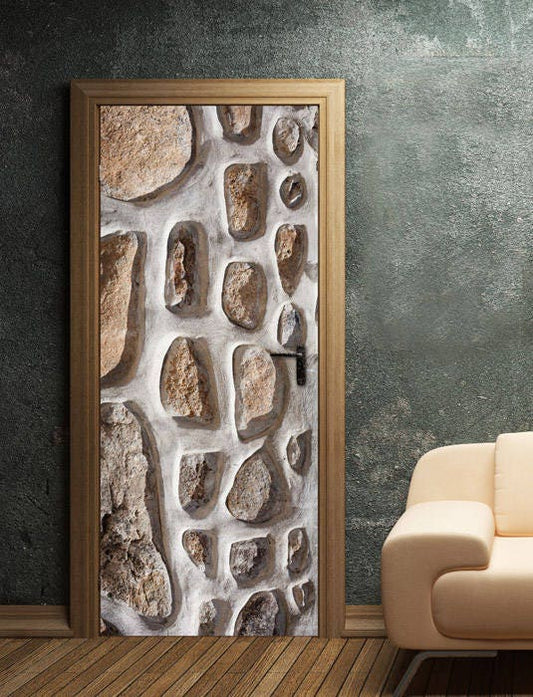 Stones Wall Decal, Door Mural, Stones Door Wallpaper, Home Design Door Sticker, Stones Wallpaper, Fridge Door Decor, Door Covering