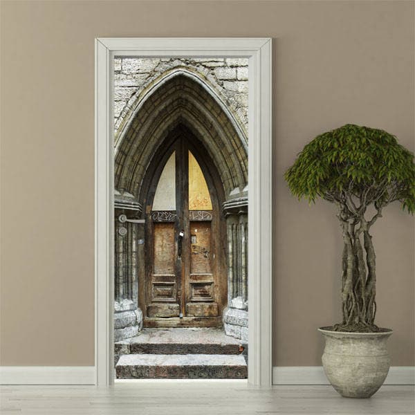 Autocollant mural pour porte d'église, autocollant mural pour église, peinture murale pour porte, papier peint mural pour porte gothique, autocollant pour porte, autocollant pour porte de décoration intérieure, revêtement de porte