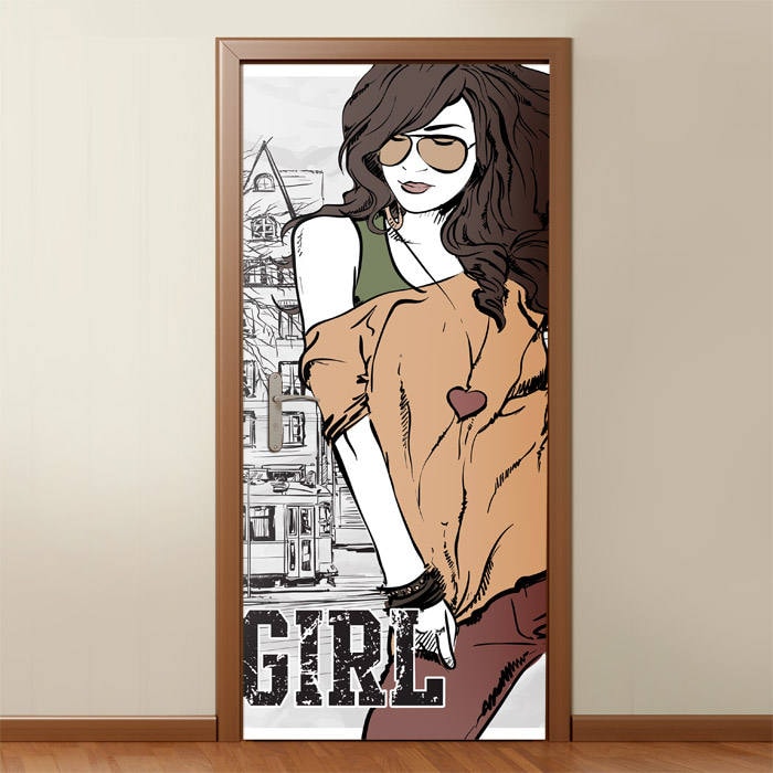 Pop Art Wall Decal, Retro Wall Decal, Retro Door Sticker, Pop Art Decor, Teenage Girl Door Mural, Retro Room Door Decor, Fashion Door Cover