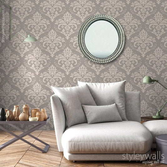Damask Wallpaper, Gray Beige Classic Pattern Damask Wallpaper, Home Decor, Repositionable Removable Fabric, Peel and Stick, Self Adhesive