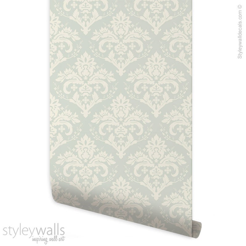 Damask Wallpaper, Pattern Wallpaper, Gray Beige Classic Damask Wallpaper, Self Adhesive and Repositionable Removable Fabric, Peel and Stick