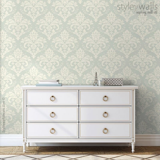 Damask Wallpaper, Pattern Wallpaper, Gray Beige Classic Damask Wallpaper, Self Adhesive and Repositionable Removable Fabric, Peel and Stick