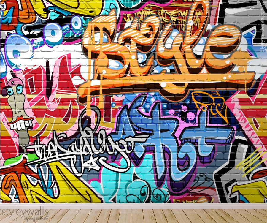Graffiti Wall Mural, Abstract Wall Art, Graffiti Wallpaper Mural, Graffiti Wall Art, Repositionable Fabric Mural, Room Decor, Peel and Stick