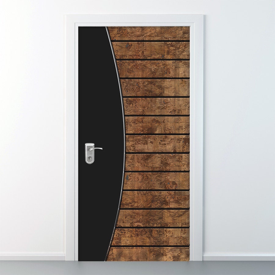 Door Mural, Door Sticker, Wood with Black WOOD 102, Wood Door Decal, Entrance Door Mural, Room Door Sticker, Door Covering, Home Design