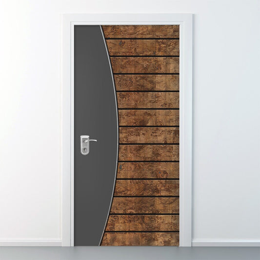 Wood and Grey Door Mural, Door Sticker, WOOD 104, Wood Door Decal, Entrance Door Mural, Room Door Sticker, Door Covering, Home Design