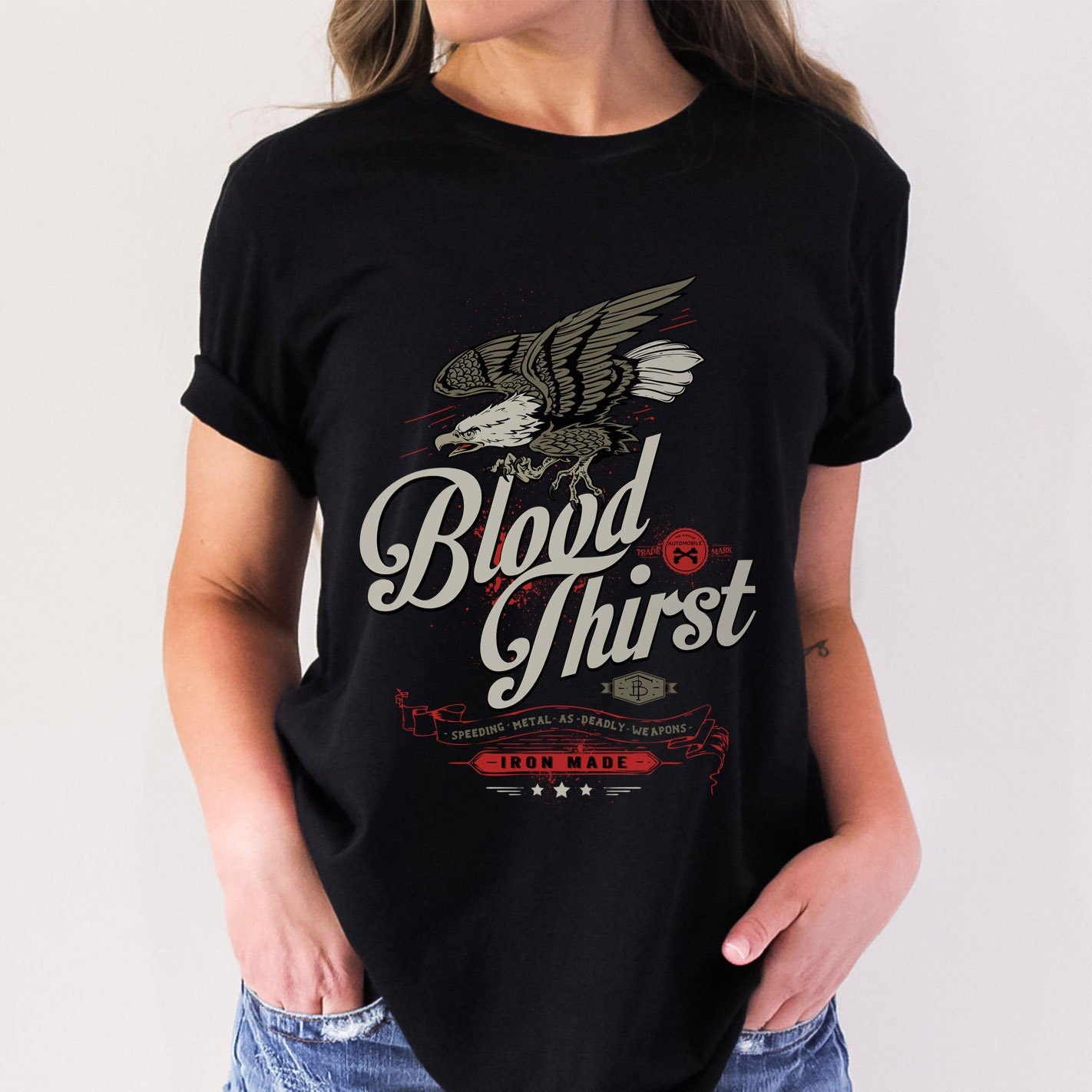 Eagle T-shirt, Blood Thirst T-shirt, Iron Made Shirt, Metal Music T-Shirt, Motorcycle Shirt, Gift For Her, Gift for Him, Rock Band Shirt