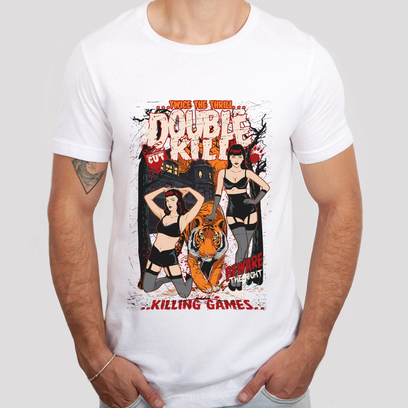 T-shirt d'horreur Killing Games, T-shirt de bandes dessinées, T-shirt du film Double Kill, T-shirt Dead Chicks, T-shirt du film d'horreur, T-shirt Tigre