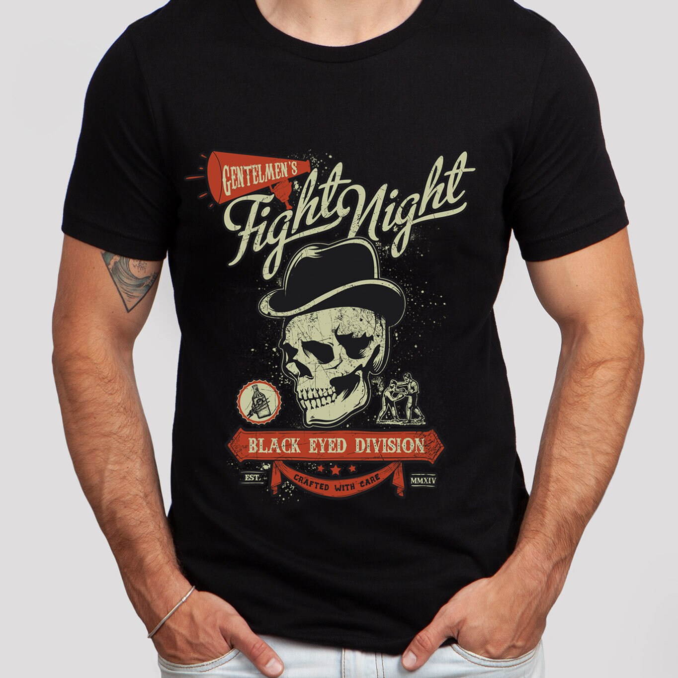 Skull with Hat T-shirt, Skeleton Skull T-shirt, Fight Night Shirt, Motorcycle T-Shirt, Rider Shirt, Biker Shirt, Rockers T-shirt