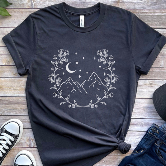 Mountain Wreath T-shirt, Flowers T-shirt, Boho T-shirt, Inspirational T-shirt, Bohemian T-shirt, Floral T-Shirt, Gift Shirt for Her