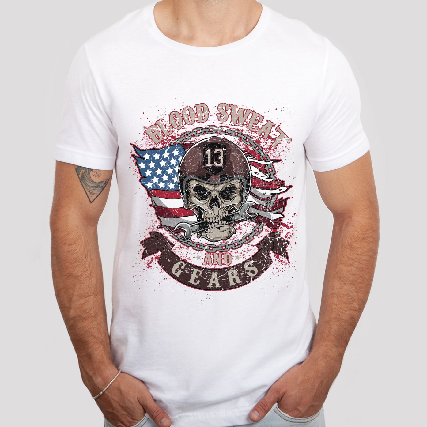 Blood Sweat and Gear T-shirt, Skull T-Shirt, Motorcycle T-Shirt, Bikers T-shirt, Riders T-Shirt, Motorcycle Gifts, Gift for Him