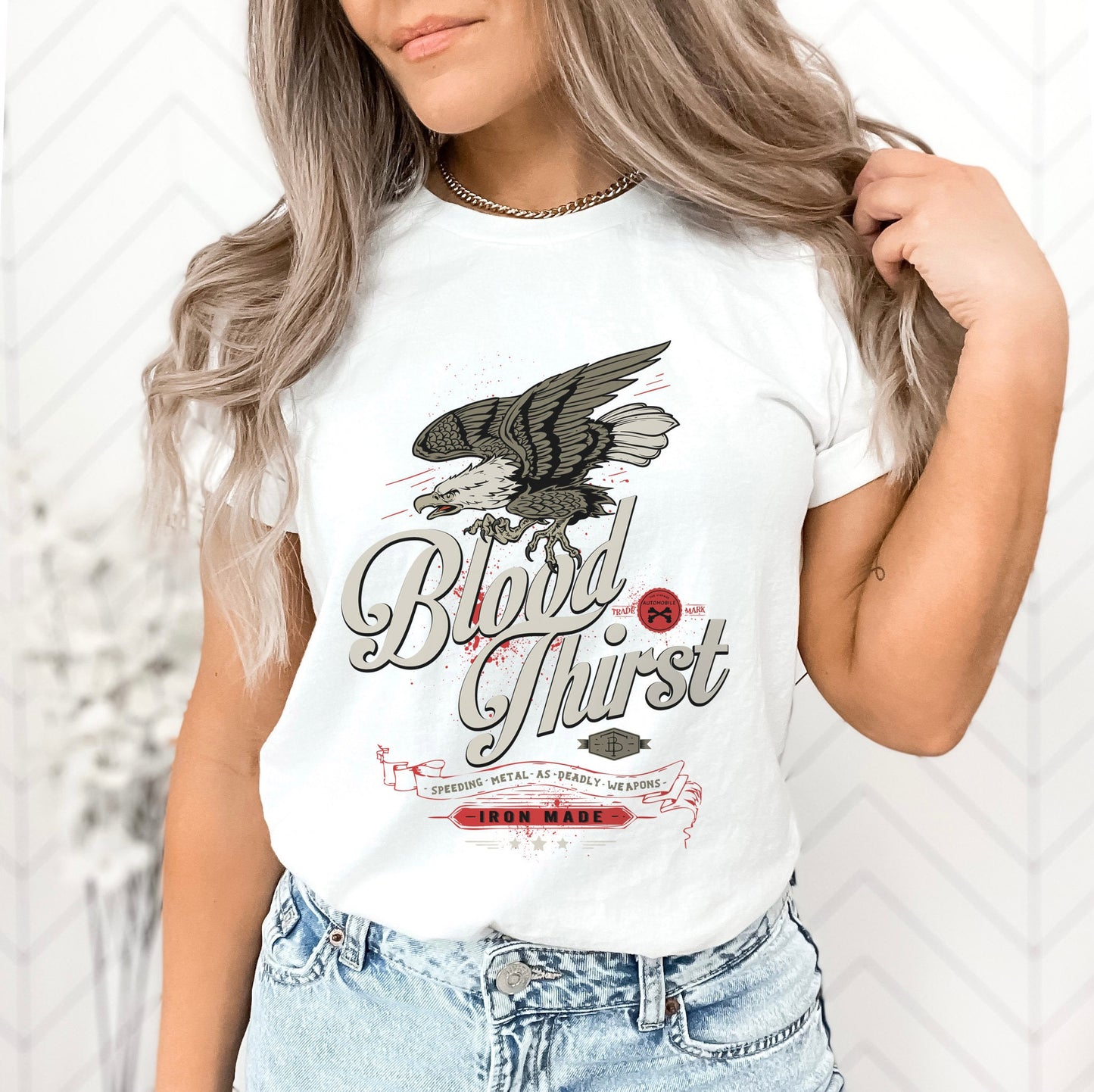 Eagle T-shirt, Blood Thirst T-shirt, Iron Made Shirt, Metal Music T-Shirt, Motorcycle Shirt, Gift For Her, Gift for Him, Rock Band Shirt