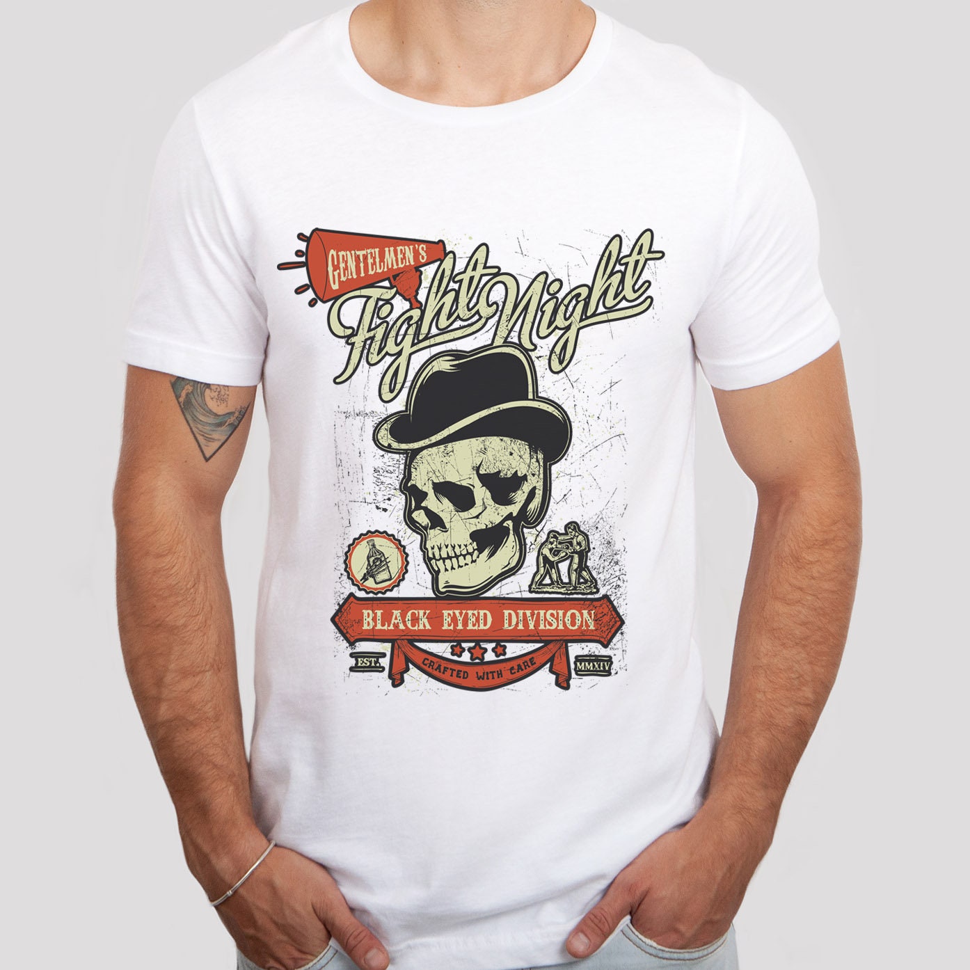 Skull with Hat T-shirt, Skeleton Skull T-shirt, Fight Night Shirt, Motorcycle T-Shirt, Rider Shirt, Biker Shirt, Rockers T-shirt