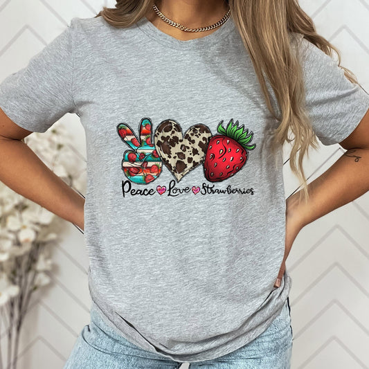 Peace Love Erdbeeren Shirt, Erdbeeren T-Shirt, Erdbeeren Shirt, Lustiges Erdbeeren Tshirt, Veganes Food Shirt