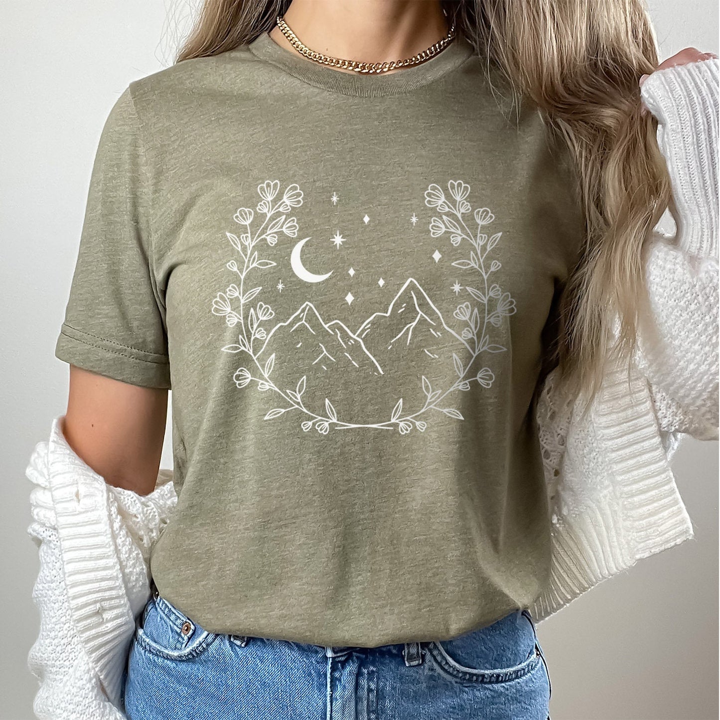 Bergkranz T-Shirt, Blumen T-Shirt, Boho T-Shirt, Inspirierendes T-Shirt, Boho T-Shirt, Florales T-Shirt, Geschenk-Shirt für Sie