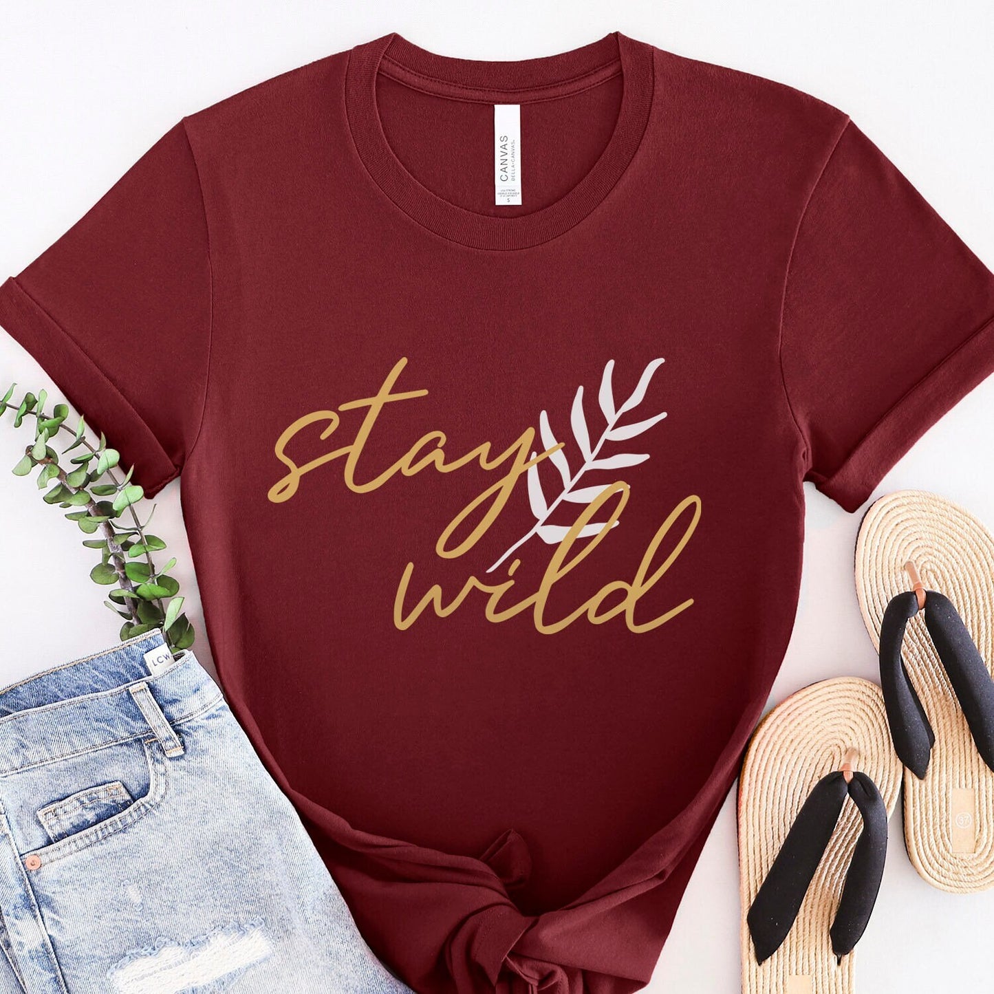 Stay Wild Jungle T-Shirt, Boho T-Shirt, Inspirierendes T-Shirt, Boho T-Shirt, Florales Blätter T-Shirt, Geschenk-Shirt für Sie