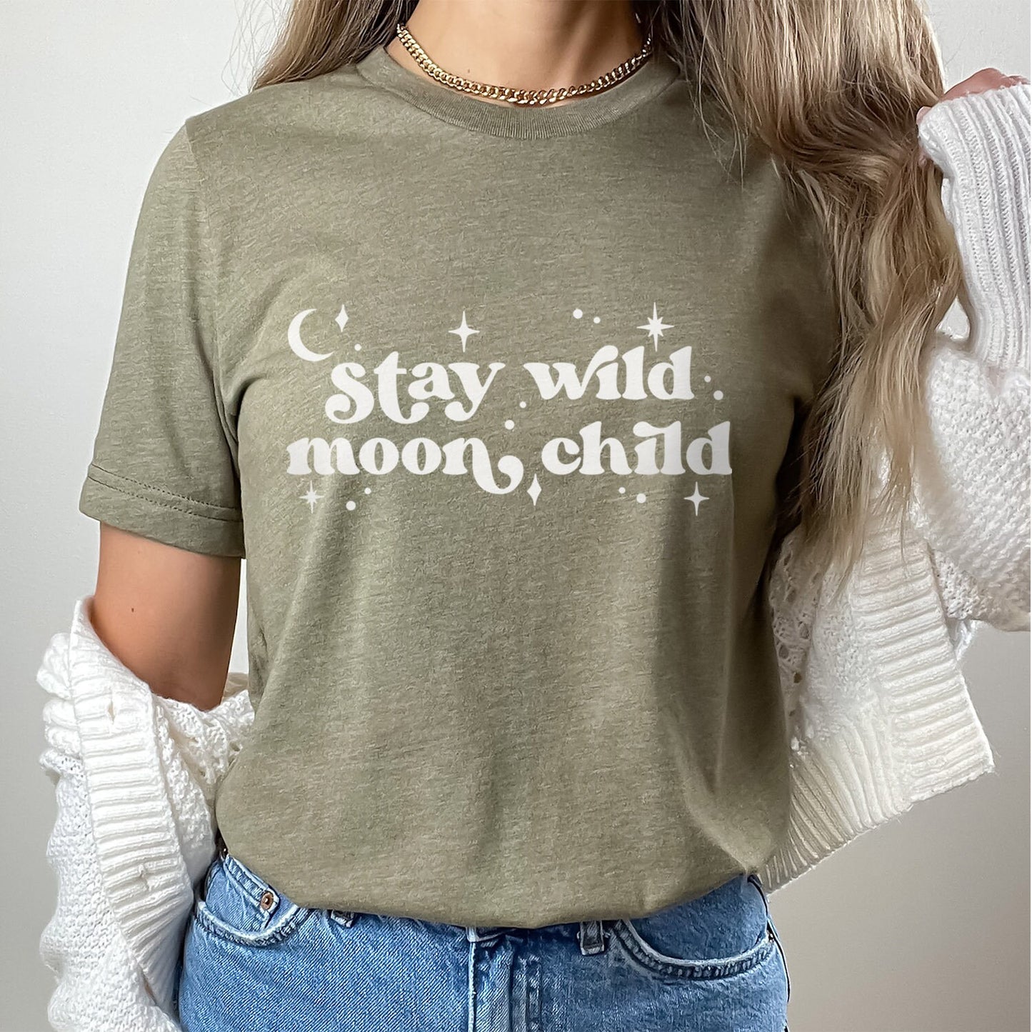 Stay Wild Moon Child T-Shirt, Boho T-Shirt, Inspirierendes T-Shirt, Boho T-Shirt, Mond und Sterne T-Shirt, Geschenk Reise Shirt