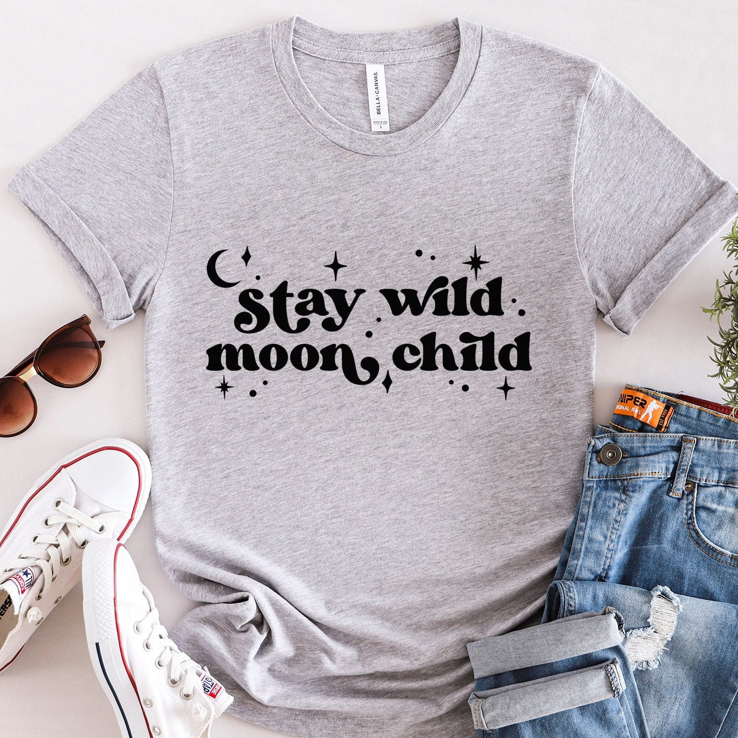 Stay Wild Moon Child T-shirt, Boho T-shirt, Inspirational T-shirt, Bohemian T-shirt, Moon and Stars T-Shirt, Gift Travel Shirt