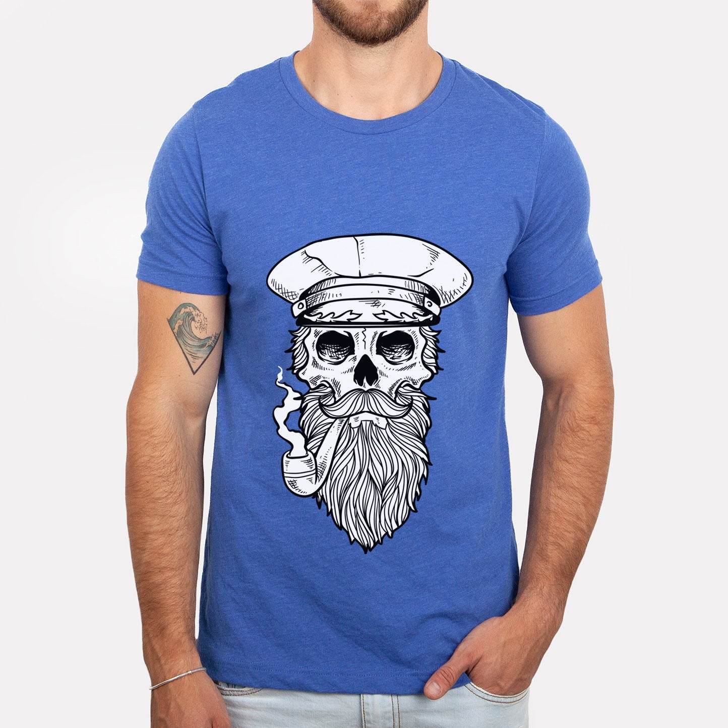 Sailor T-shirt, Skull T-shirt, Skeleton Face Shirt, Sailing T-Shirt, Skull with Beard Shirt, Sailor Skull Shirt, Beard Shirt