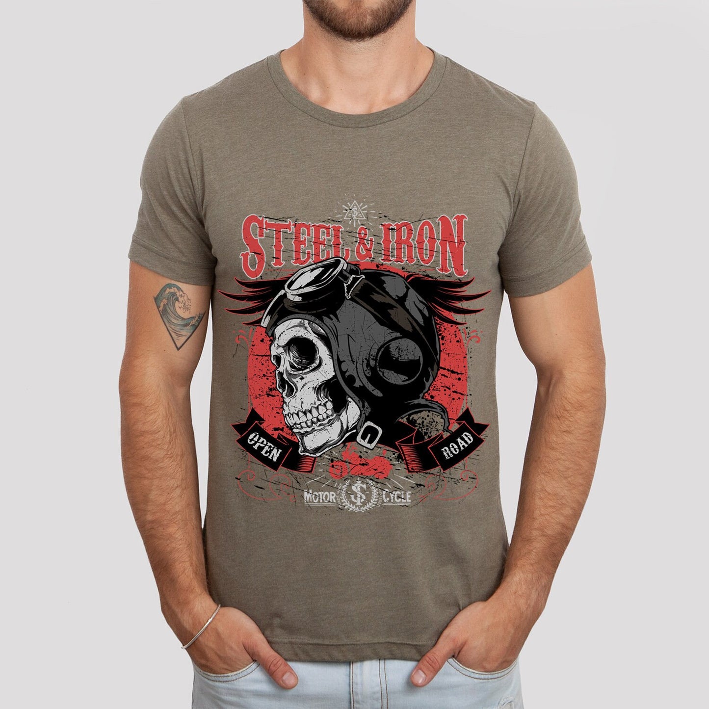 Steel and Iron Shirt, Motorcycle T-shirt, Skull T-shirt, Skeleton Face Shirt, Riders T-Shirt, Gift for Motorcycle Lovers