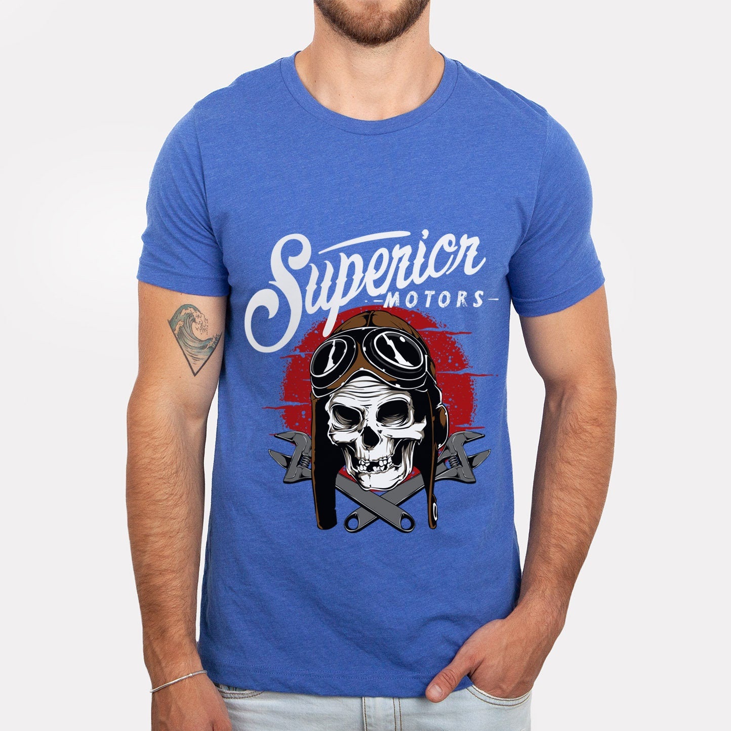 T-shirt Superior Motors, T-shirt tête de mort, T-shirt moto, T-shirt motard, T-shirt pilote, cadeaux moto, cadeau pour lui