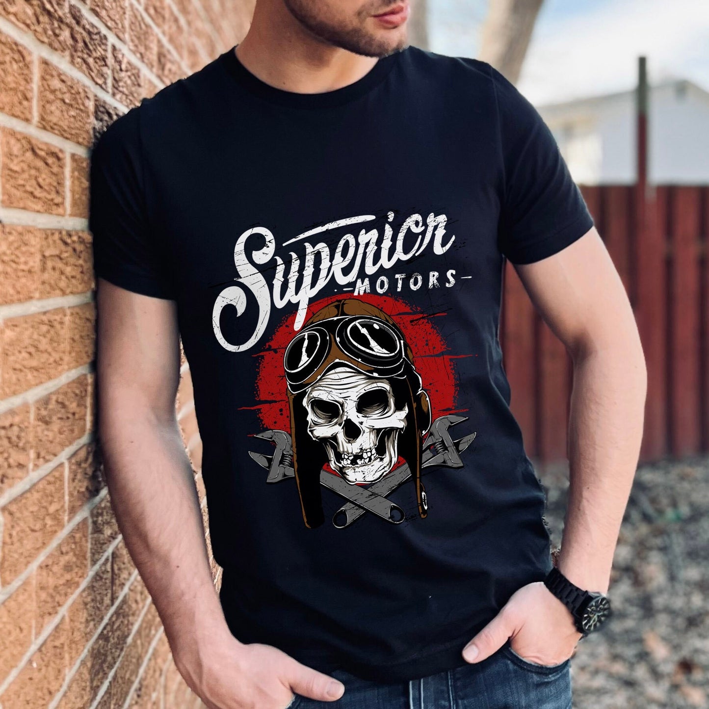 T-shirt Superior Motors, T-shirt tête de mort, T-shirt moto, T-shirt motard, T-shirt pilote, cadeaux moto, cadeau pour lui