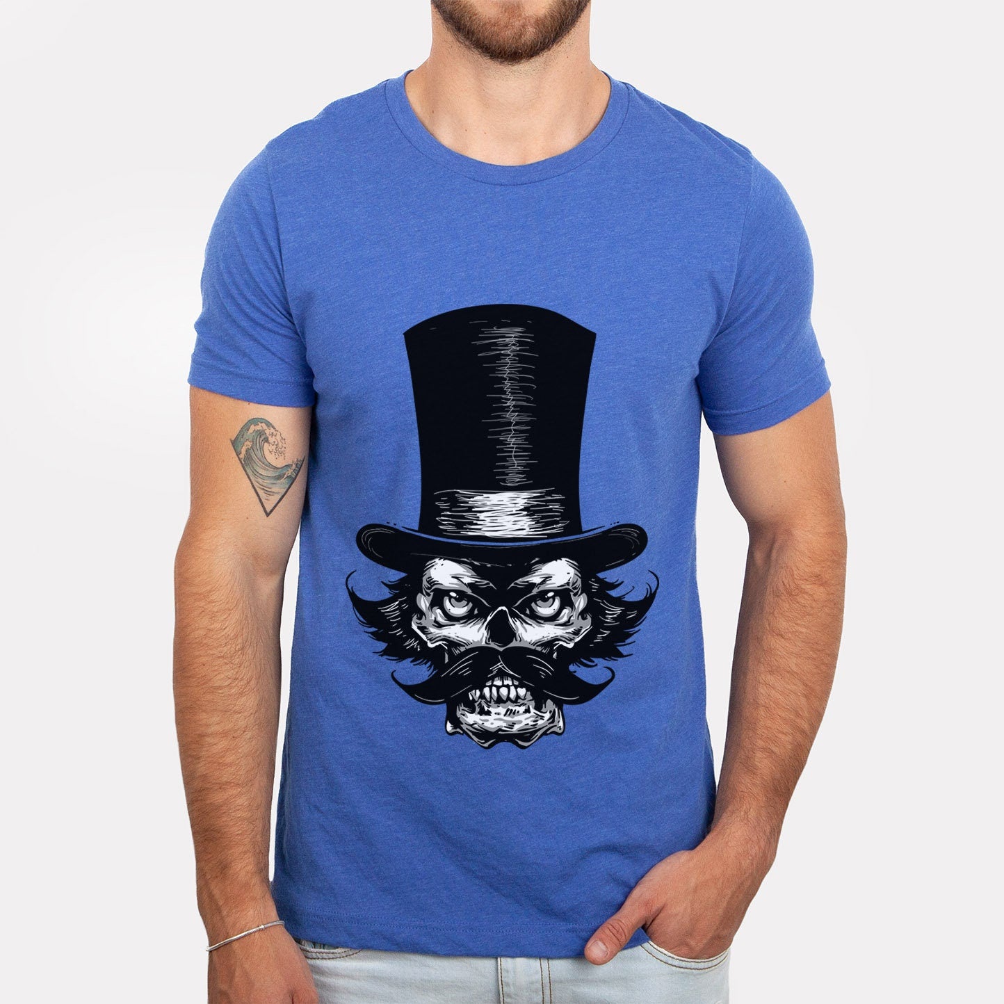 The Brawler T-shirt, Skull with a Mustache and Hat T-shirt, Skull with a Beard Shirt,  Horror T-Shirt, Gift for Him