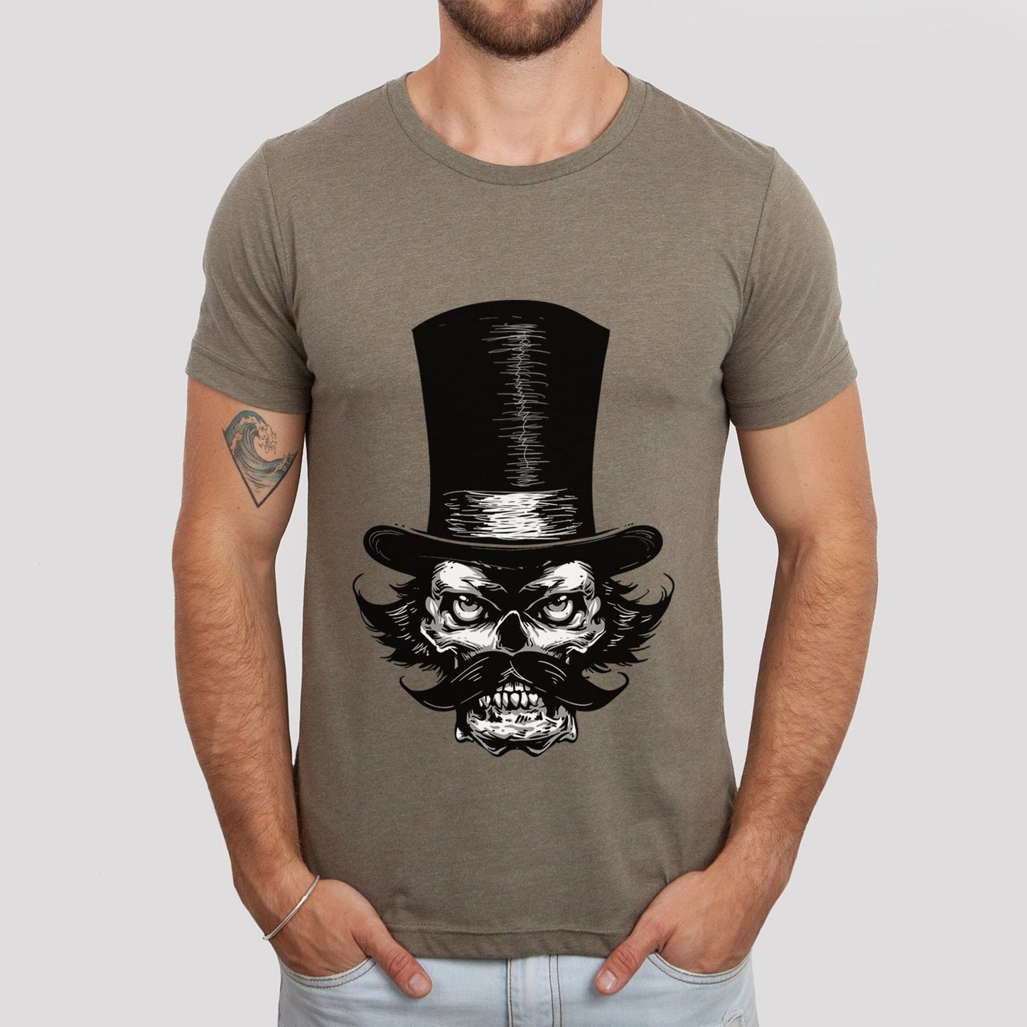 The Brawler T-shirt, Skull with a Mustache and Hat T-shirt, Skull with a Beard Shirt,  Horror T-Shirt, Gift for Him