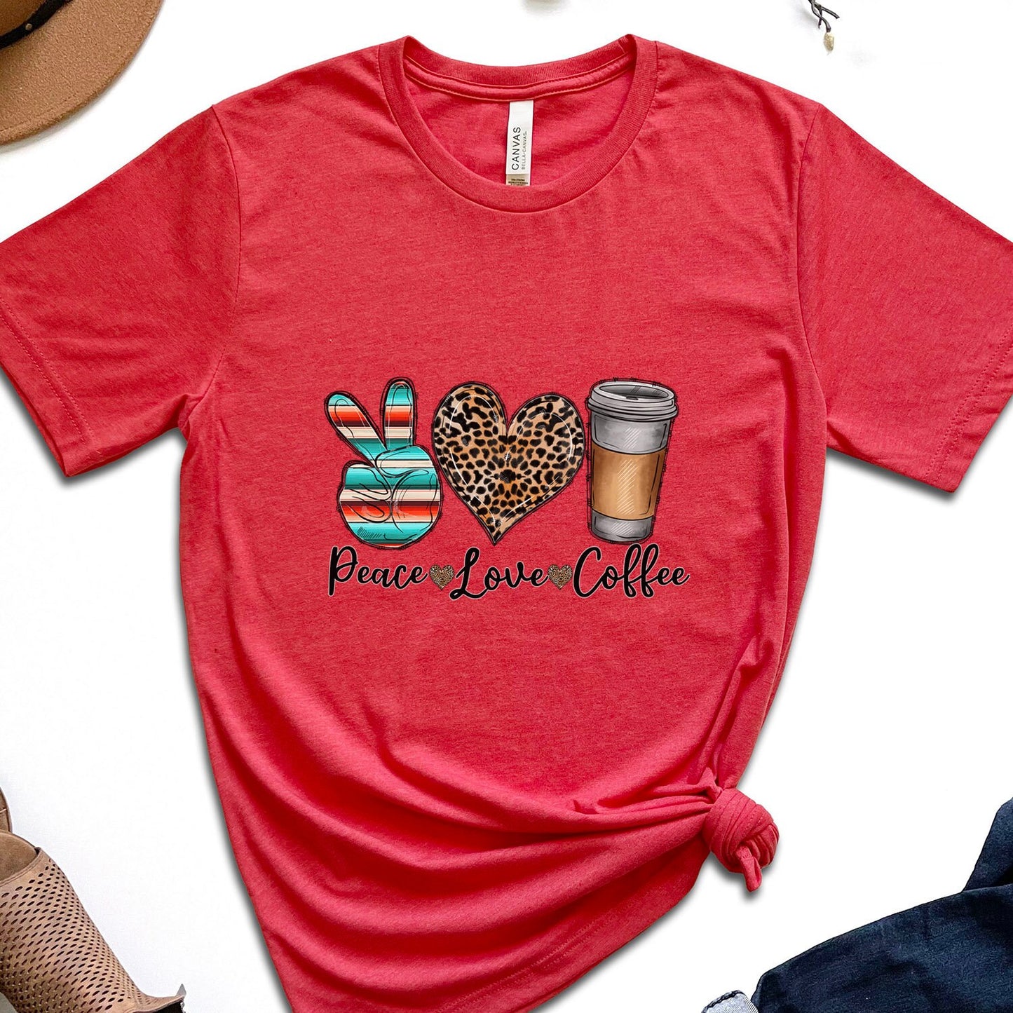 Peace Love Coffee Shirt, Coffee T-Shirt, Coffee Lovers Shirt, Inspirational T-shirt, Gift Shirt for Her, Coffee Gift Shirt