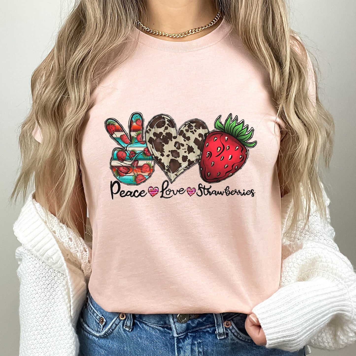 Peace Love Erdbeeren Shirt, Erdbeeren T-Shirt, Erdbeeren Shirt, Lustiges Erdbeeren Tshirt, Veganes Food Shirt