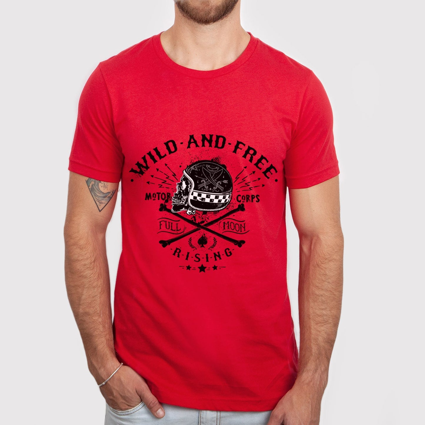 Wild and Free T-shirt, T-shirt with Skeleton, Motorcycle T-Shirt, Bikers T-shirt, Riders T-Shirt, Skull and Fire, Motorcycle Gifts