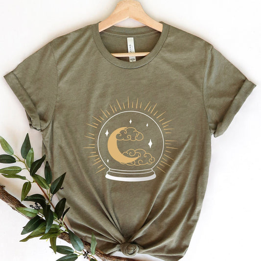 Himmlisches Kristallkugel-T-Shirt, Boho-T-Shirt, inspirierendes T-Shirt, Boho-T-Shirt, Mond und Sterne-T-Shirt, Geschenk-Reise-Shirt