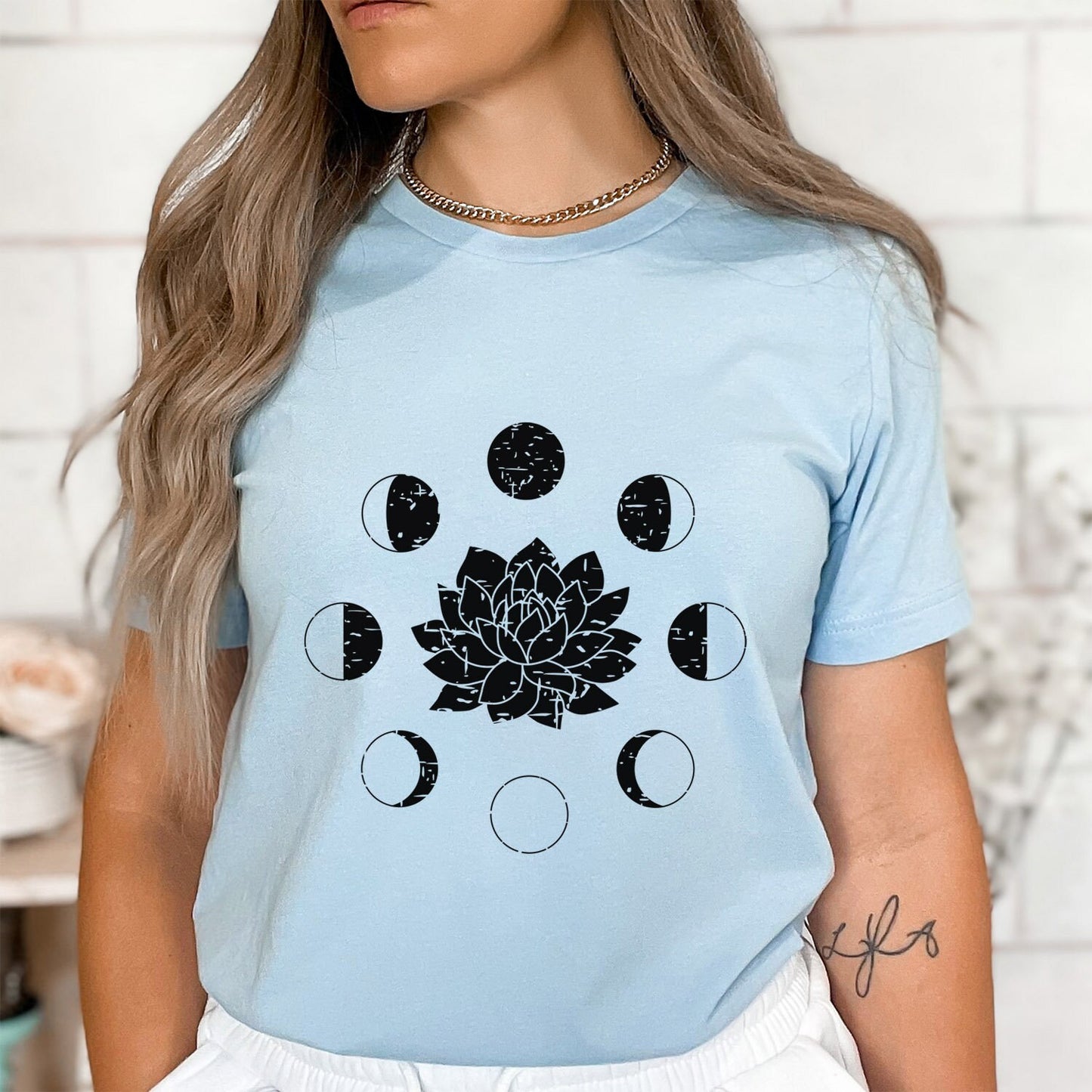 Lotus Mond Phase T-Shirt, Boho T-Shirt, Grunge Shirt, Inspirierendes T-Shirt, Boho T-Shirt, Mond und Sterne T-Shirt, Geschenk für Sie