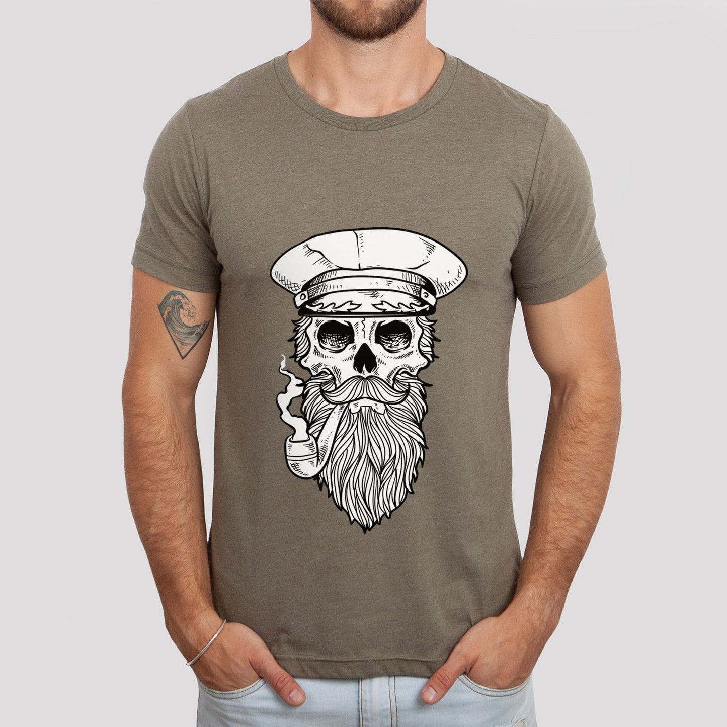 Sailor T-shirt, Skull T-shirt, Skeleton Face Shirt, Sailing T-Shirt, Skull with Beard Shirt, Sailor Skull Shirt, Beard Shirt