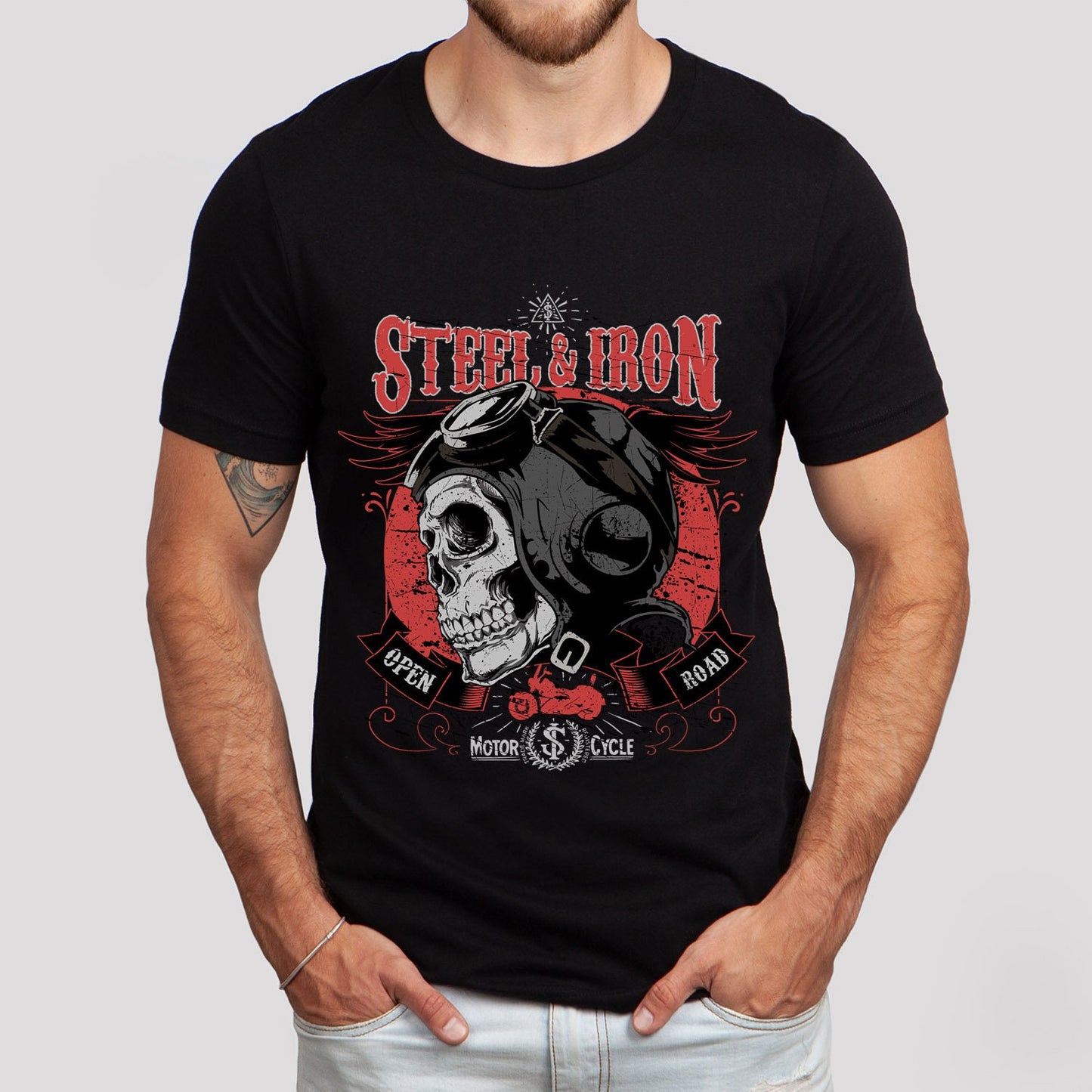 Steel and Iron Shirt, Motorcycle T-shirt, Skull T-shirt, Skeleton Face Shirt, Riders T-Shirt, Gift for Motorcycle Lovers