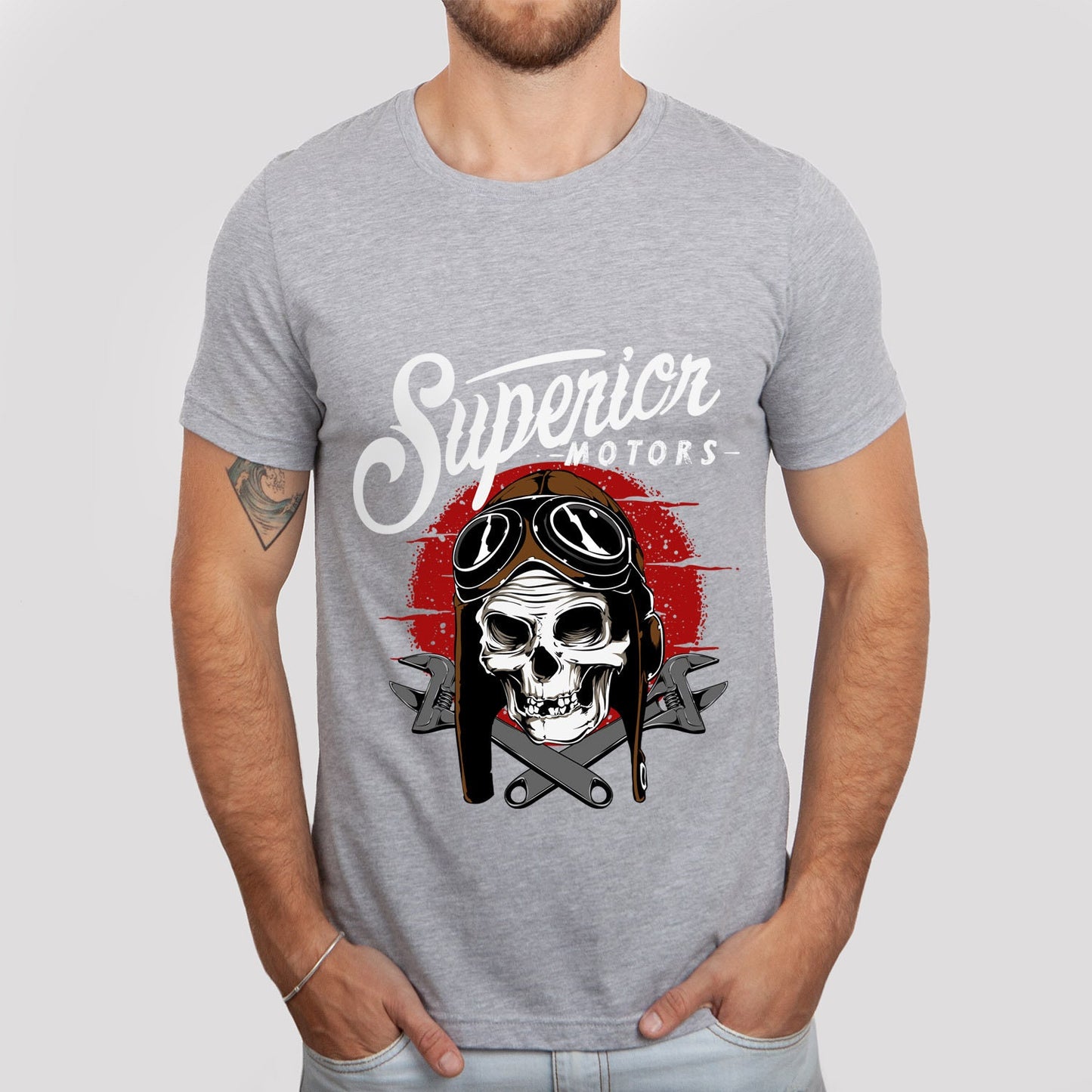 T-shirt Superior Motors, T-shirt tête de mort, T-shirt moto, T-shirt motard, T-shirt pilote, cadeaux moto, cadeau pour lui