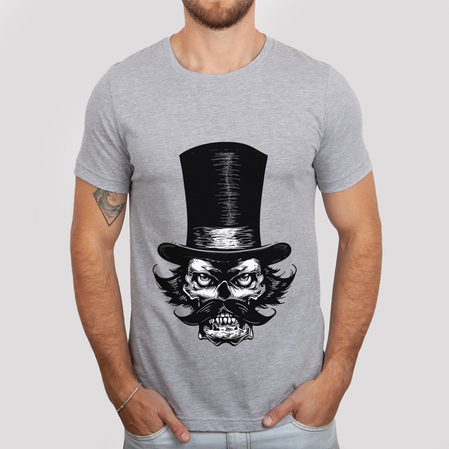 The Brawler T-shirt, Skull with a Mustache and Hat T-shirt, Skull with a Beard Shirt,  Horror T-Shirt, Gift for Him