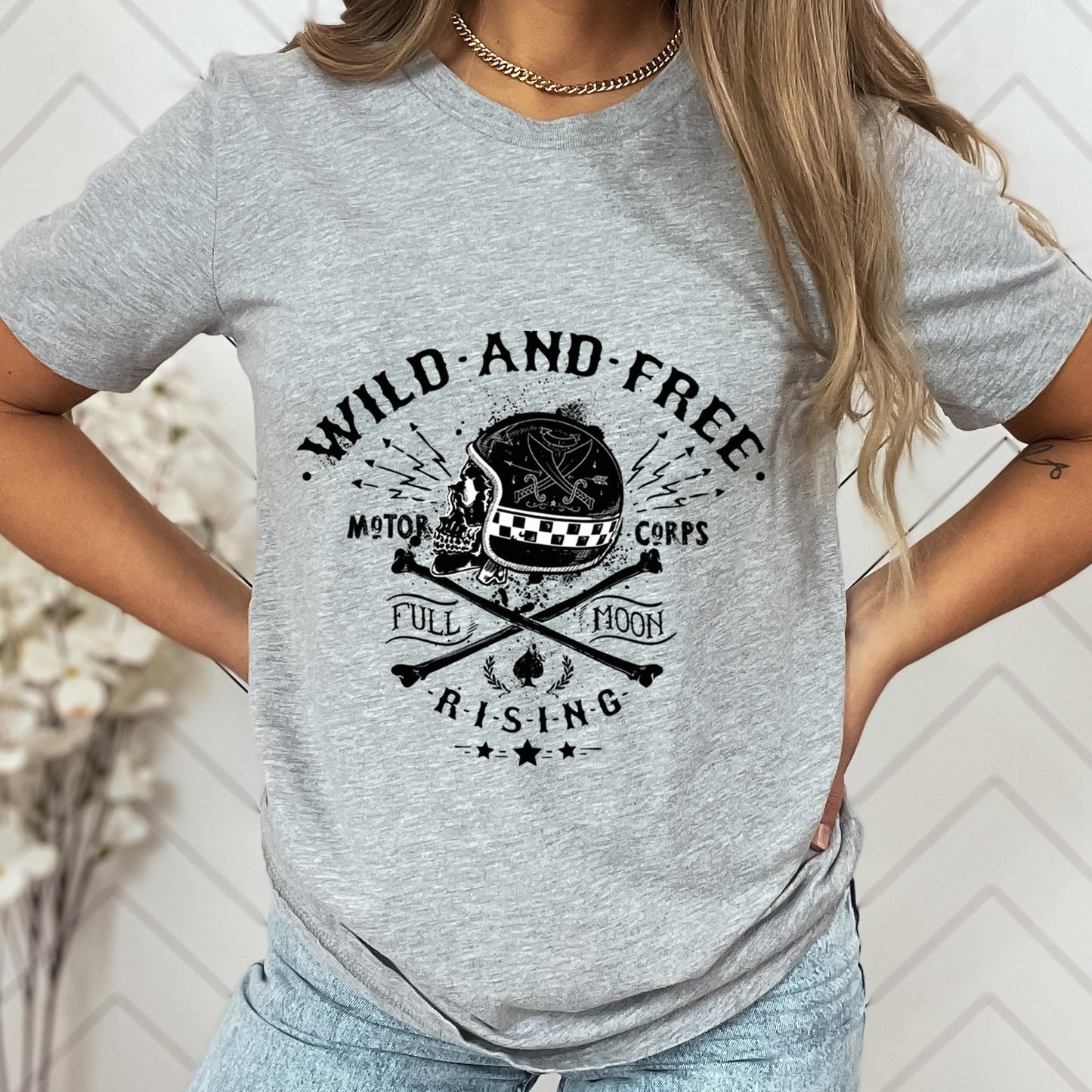 Wild and Free T-shirt, T-shirt with Skeleton, Motorcycle T-Shirt, Bikers T-shirt, Riders T-Shirt, Skull and Fire, Motorcycle Gifts