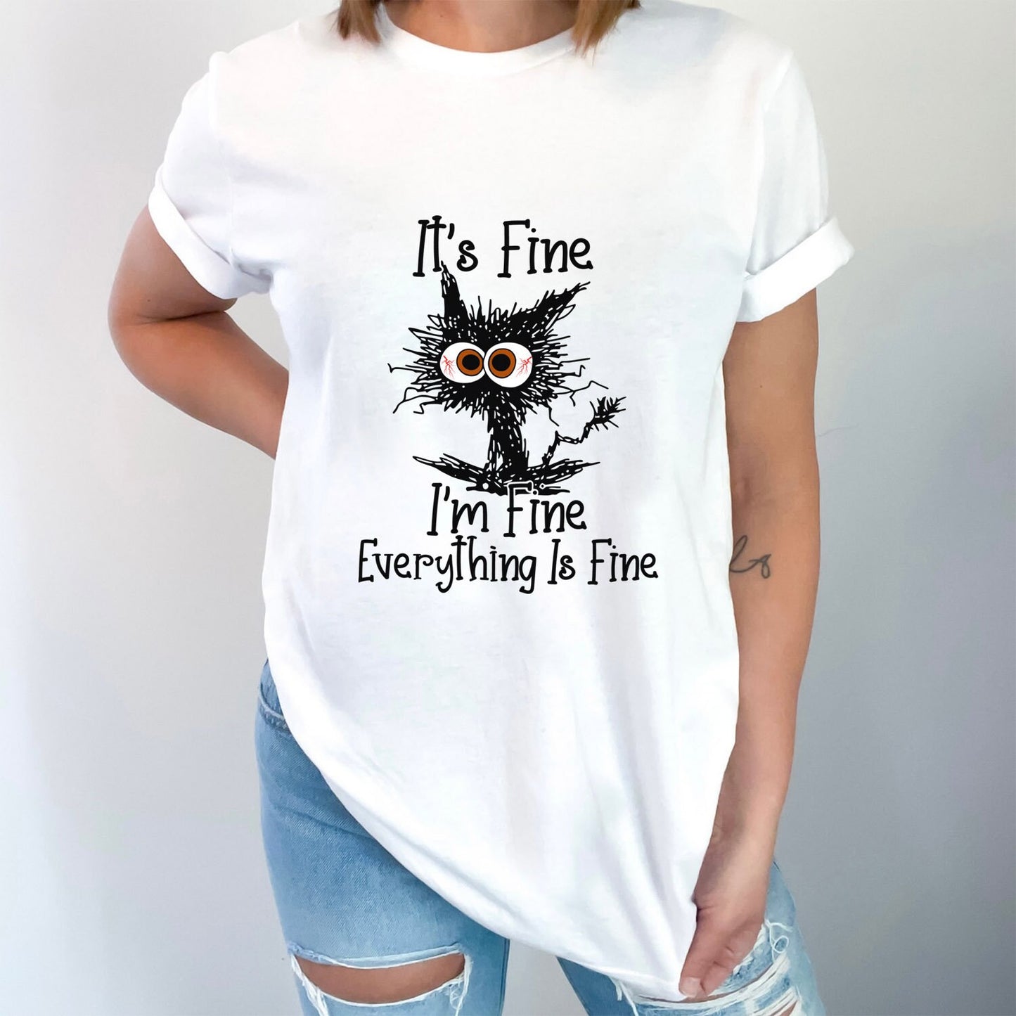 It's Fine I'm Fine Everything is Fine Katzenshirt, Katzenshirt, Sarkastisches Lustiges Katzenshirt, I am Fine Cat Shirt, Introvertiertes T-Shirt, Geschenkshirt