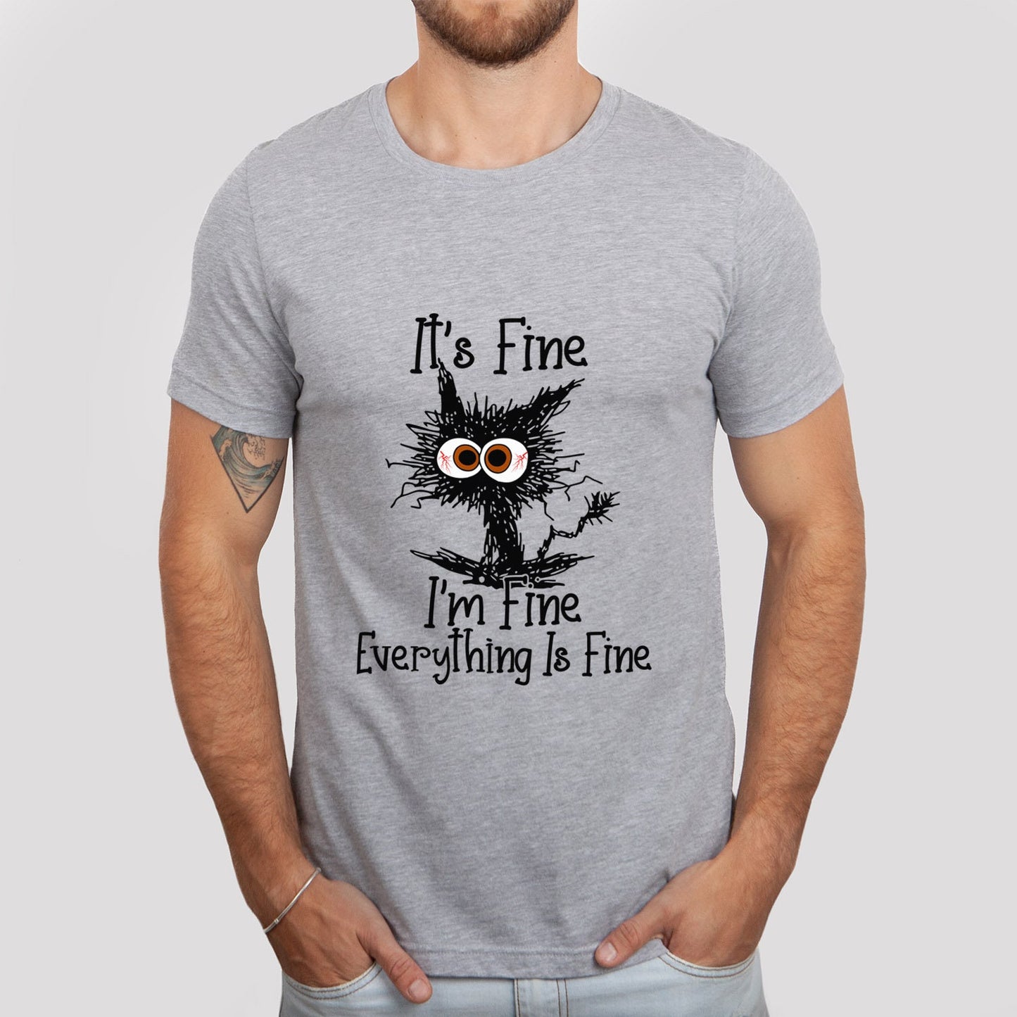 T-shirt de chat C'est bien, je vais bien, tout va bien, t-shirt de chat, t-shirt de chat drôle et sarcastique, t-shirt de chat Je vais bien, t-shirt introverti, t-shirt cadeau