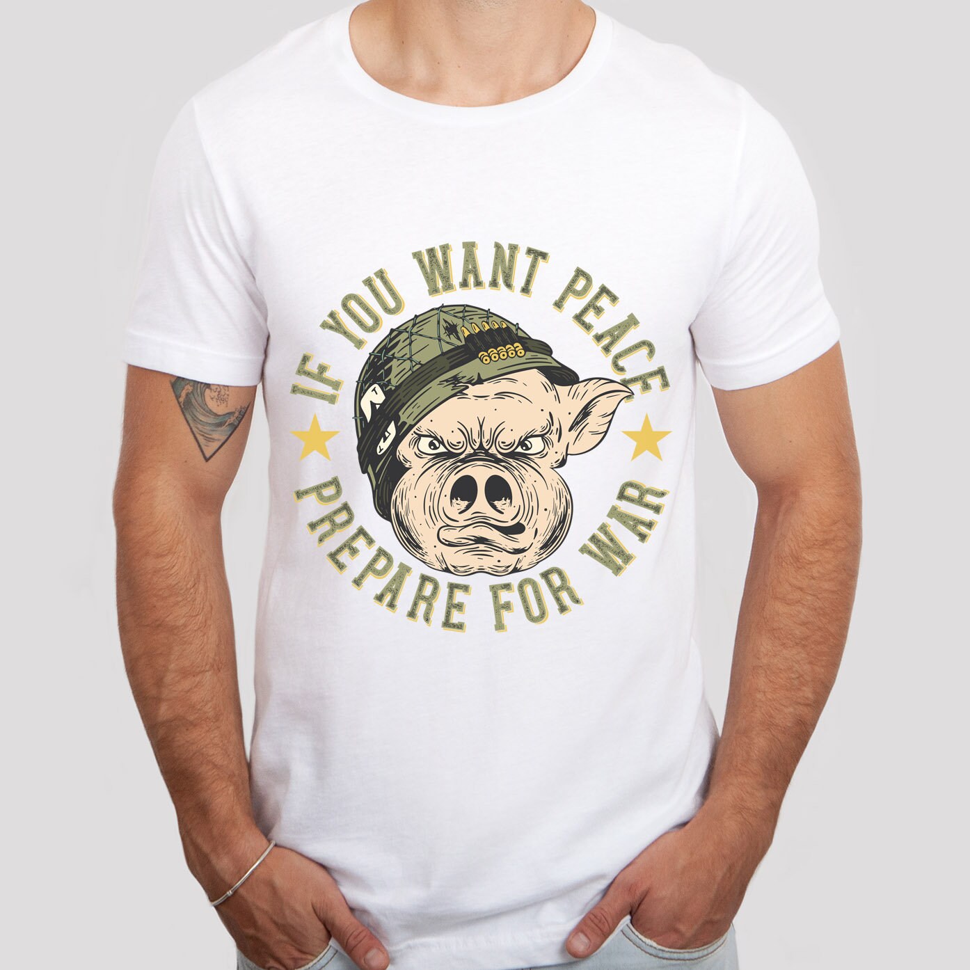 If You Want Peace Prepare for War T-Shirt, Peace T-Shirt, Kriegs T-Shirt, Militär Shirt, Schwein Shirt, T-Shirt mit Spruch, Shirt mit Schwein