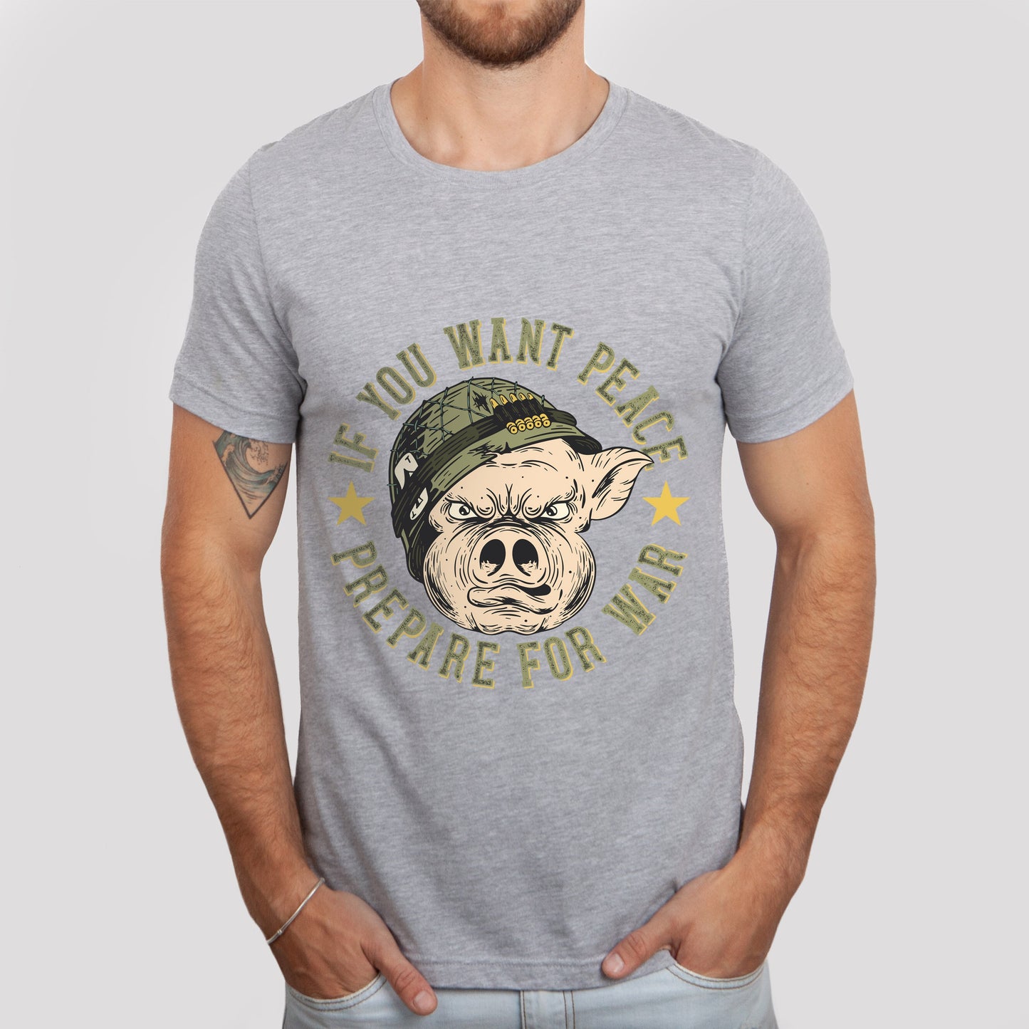 If You Want Peace Prepare for War T-Shirt, Peace T-Shirt, Kriegs T-Shirt, Militär Shirt, Schwein Shirt, T-Shirt mit Spruch, Shirt mit Schwein